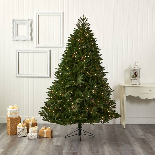 7ft. Pre-Lit Oregon Spruce Artificial Christmas Tree with Multifunction Warm White Microdot LED Lights with Instant Connect Technology